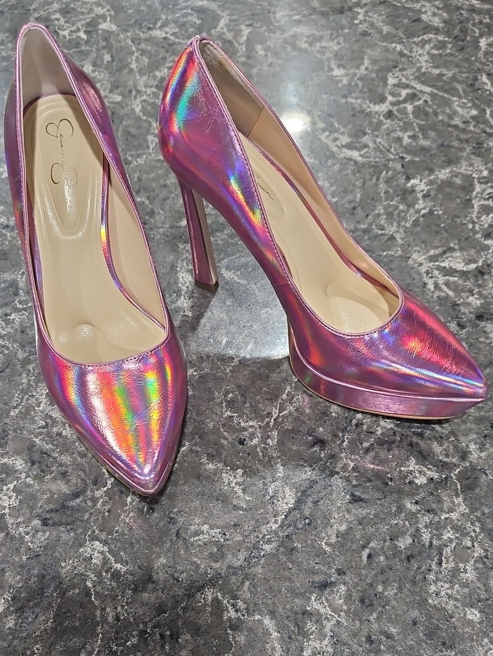 Jessica Simpson Iridescent Pink Holographic Pointed-Toe Stiletto Heels Size 6